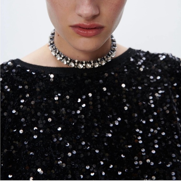 Rare and hard to find ZARA LIMITED EDITION SEQUIN CAPE / WOOL KNIT PONCHO BLACK - Picture 7 of 17